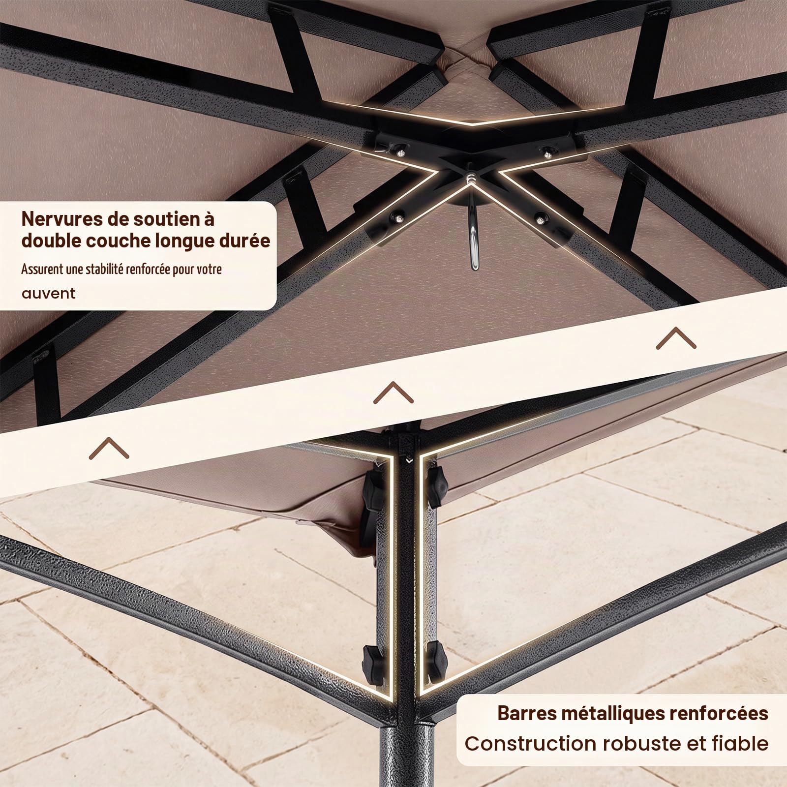 KOMFOTTEU Abri Barbecue Double Toit, 2 Étagères, 240x151x255cm, Café