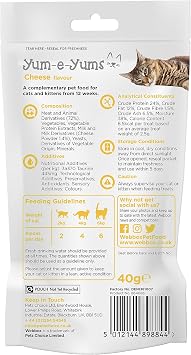Webbox Yum-e-Yums Semi-Moist Cat Treats, Cheese - Kitten Friendly, Added Taurine, Wheat and Grain Free Recipe with No Artificial Colours (9 x 40g Bags)