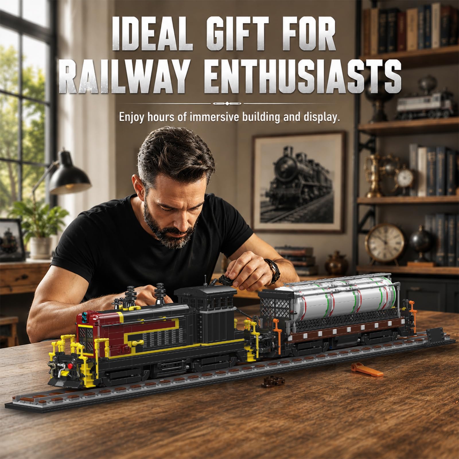 Mould King 12052 SW1200 Diesellokomotive Klemmbausteine Bausatz Kit | 2283+ Teile Klassisches Diesel-Zugmodell mit Öltankwagen, Schienen, Geschenk für Erwachsene Sammlung Enthusiasten