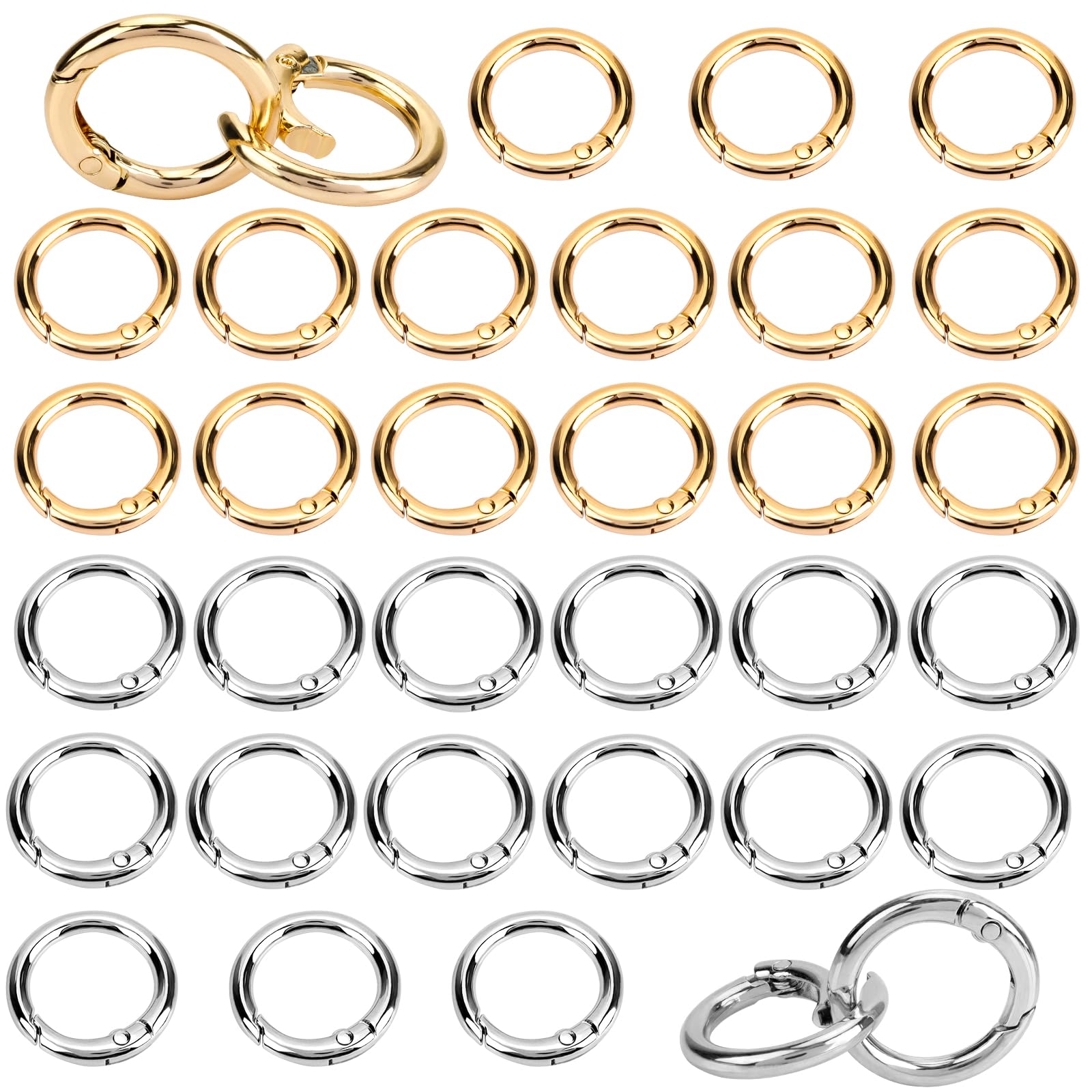 30 Pezzi Scatto Molla Rotonda, Accessori per Borse Uncinetto, 25mm Moschettone per Borse, Fibbia Portachiavi, Anelli per Borse, Zaini Portafogli, Artigianato, Bagagli Cinghie (Argento&Oro)