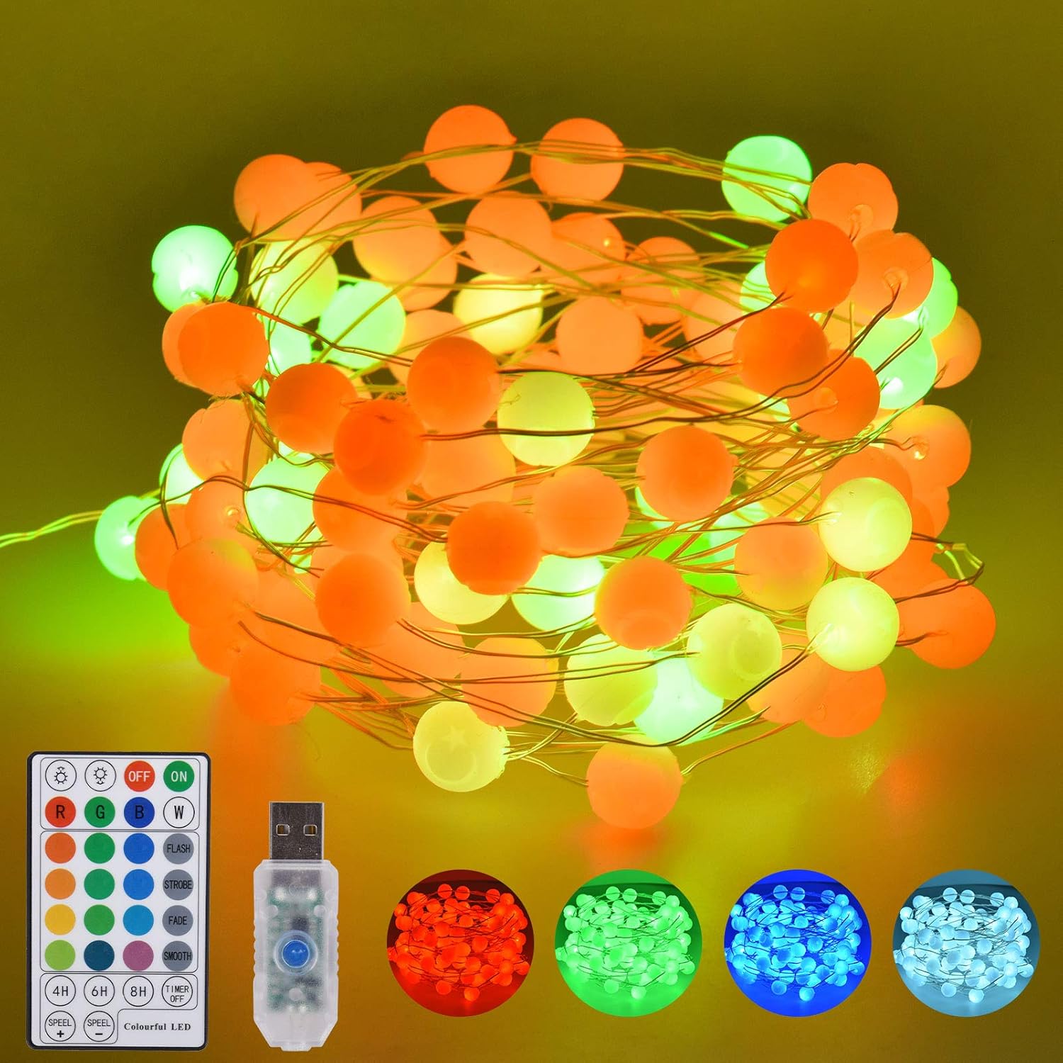 Globe String Lights, Fairy String Lights USB RGB Color 4