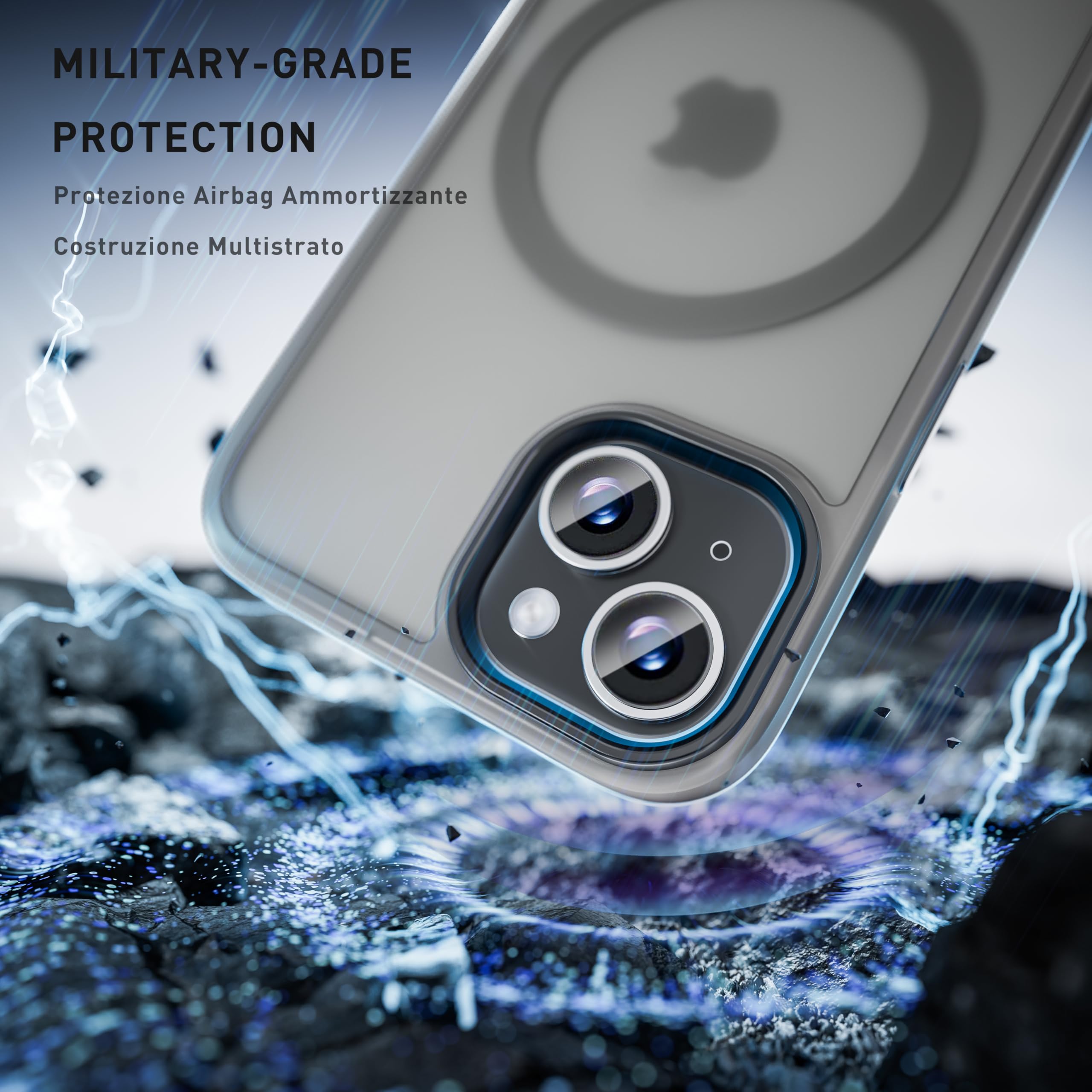 tigratigro Cover Magnetica per iPhone 15 Plus, Compatibile con MagSafe, Custodia Traslucida Opaca Posteriore Sottile Antiurto Protettiva Case, Protezione Antiurto di Grado Militare, Grigio