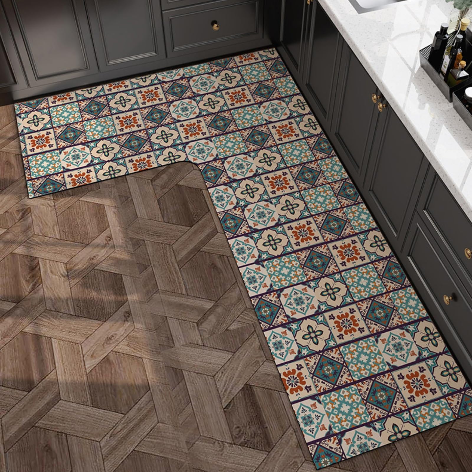 Tapis cuisine luxe américain grand modèle vert essuyable