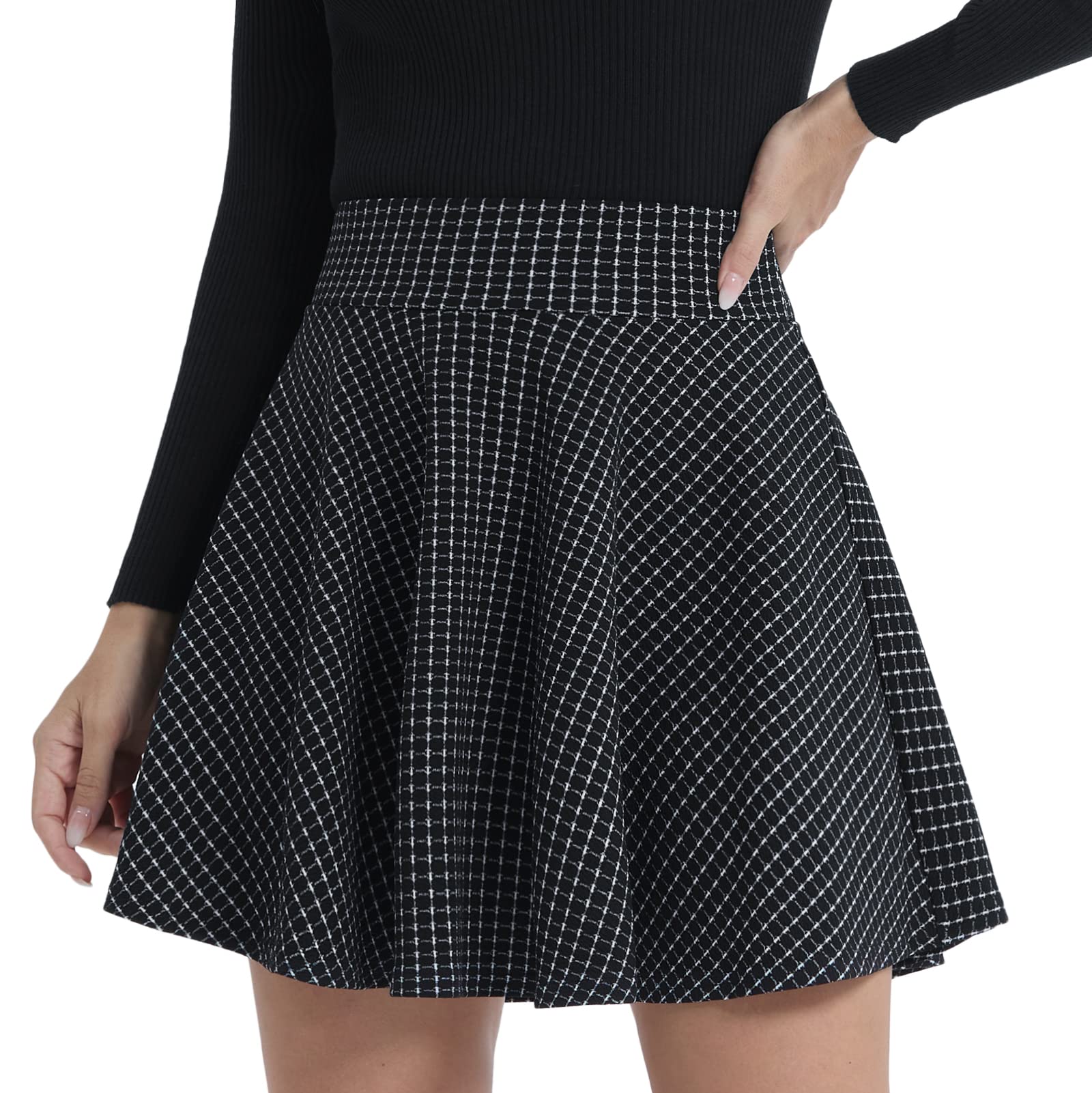 DJTWomen's Skirts Stretchy High Waist Pleated Casual Mini Skater Skirts with Shorts