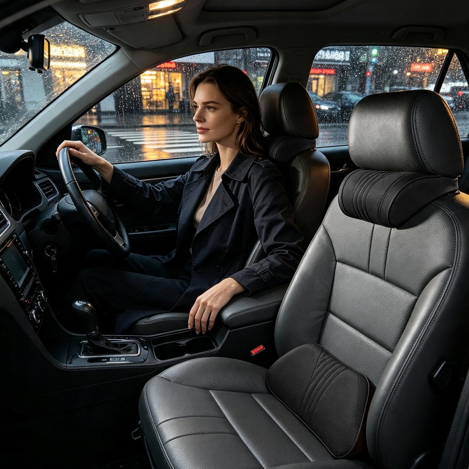 Cuscino Cervicale Per Sedile Auto Supporto Ergonomico Universale in Pelle