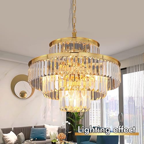 Miniatura 3 de Candelabros y luces de cristal de estilo moderno, colgantes redondos, clásicos, lámpara de techo colgante de 4 niveles para comedor y sala de estar