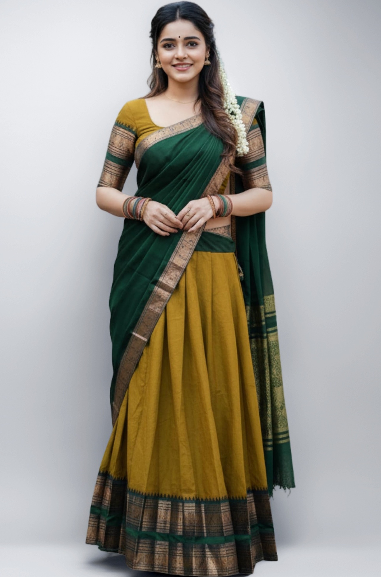 RENVAANI Women's Traditional Kanjivaram Kanchipuram Silk Zari Weaving Unstitched Lehenga Choli with Dupatta