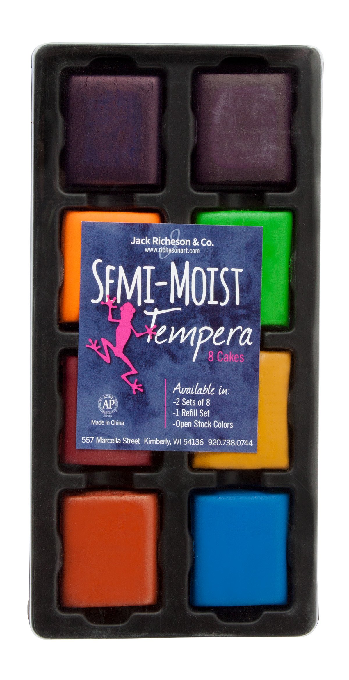 Jack Richeson Set of 8 More Semi-Moist Tempera Cakes in Black Tray