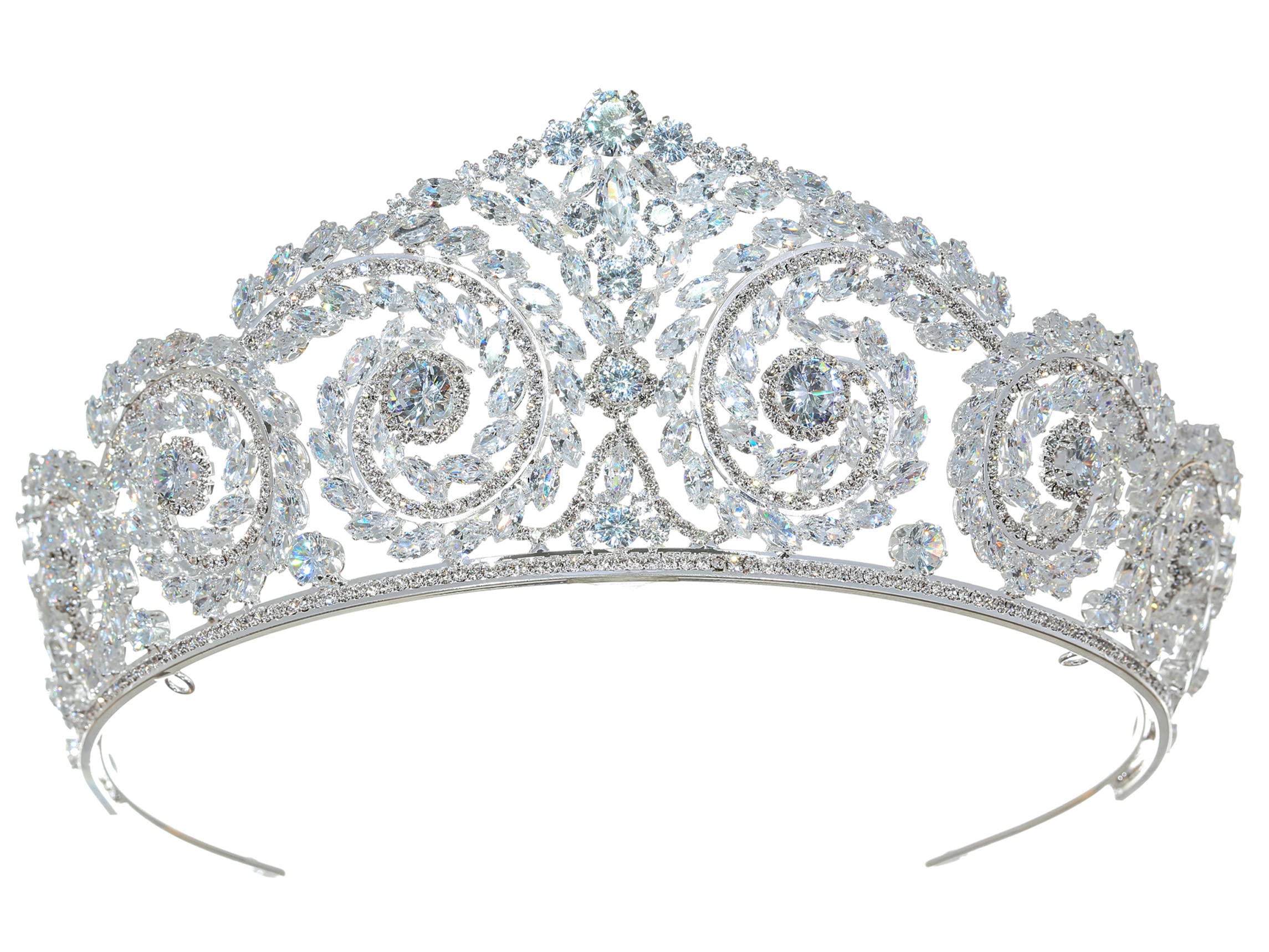 SAMKYPrestige Collection Eleanor Prong Set Cubic Zirconium CZ Crystal Grand Tiara Crown T1334, Metal, cubic zirconia