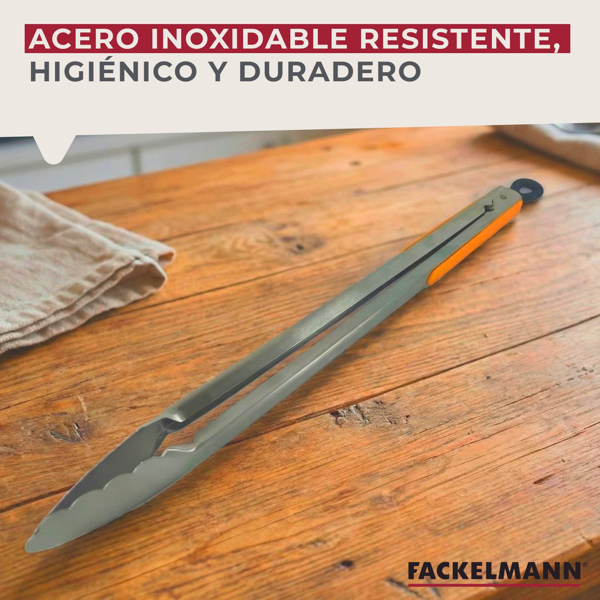Fackelmann BBQ Pinzas de Acero Inoxidable para Parrilla, Mango PP y TPR Antideslizante, 45 cm, 1 ud — view 4