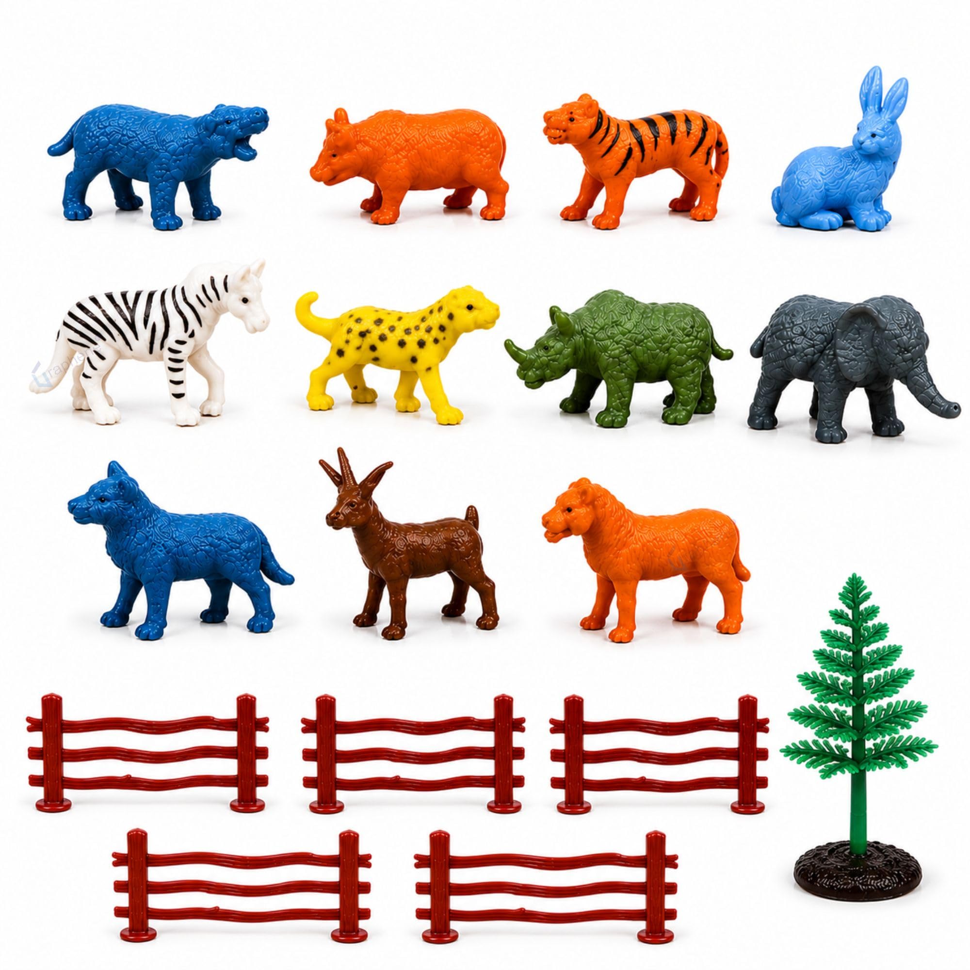 GRAPHENE Animal Figure 17 Pcs Mini Jungle Toys Set Farm & Cartoon Wild Animal Playsets with Artificial Tree & Fencing Birthday & Return Gifts School Project Learning Educational Toyset for Kids-image-30