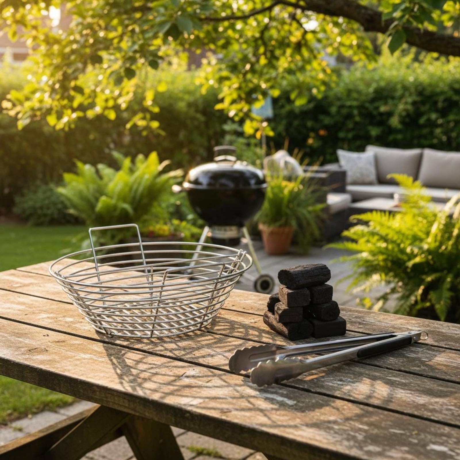 Carbone Barbecue Cestino Bricchette Contenitore Carbone Supporto Griglia in Acciaio Inox con Divisorio per Ventilazione Uniforme E Gestione Calore, Per Forni Da 19 Pollici