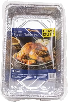 Dynamic Heavy Duty Aluminum Full Size Steam Table Pan - Pack of 10 pans, Tray Size 20.7 x 12.8 x 2.98 Disposable, Even Heat Distribution, Oven & Freezer Safe, Easy Clean-Up