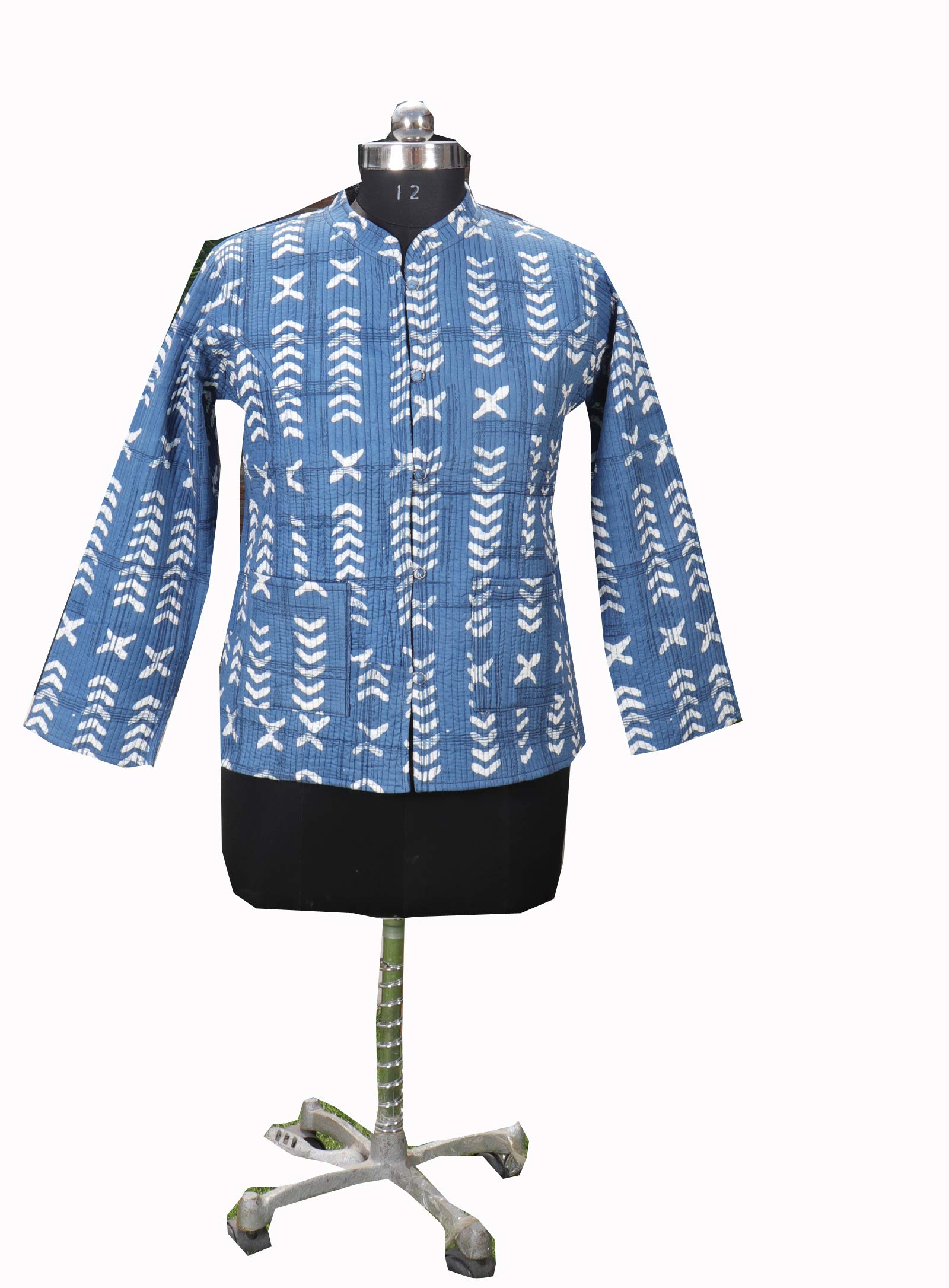 Bhavya InternationalIndigo Jacket/Quilted Coat/Vintage Kantha Short Fashion Jacket Reversible Ralli Gudri Coat, Large Size