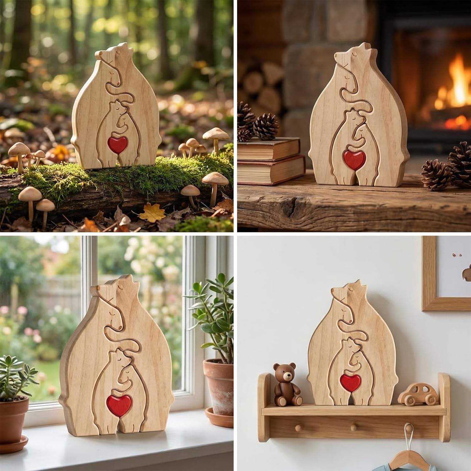 Lotanop Personalized Wooden Bear Family Puzzle for 4-Person Family with DIY Name Stickers – Unique Gift for Mother's Day, Father's Day,Housewarming, Birthday Home Decor, 2 Sheets of Letters (A-Z)