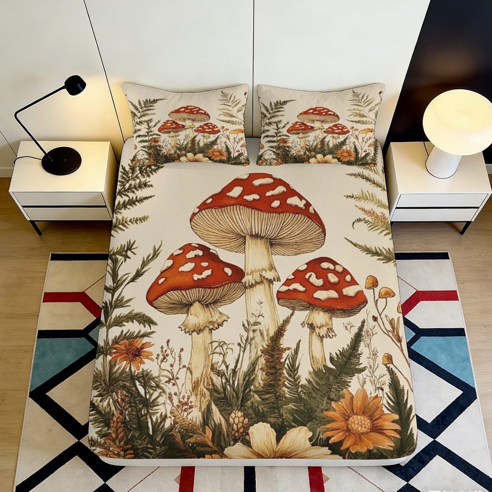 Jqzkxnhpbr Style-7 3D Printed Red Mushroom Fitted Sheet Microfiber Soft Botanical Forest Bed Cover For Bedroom Dorm Mattress Decor 90X200x25cm