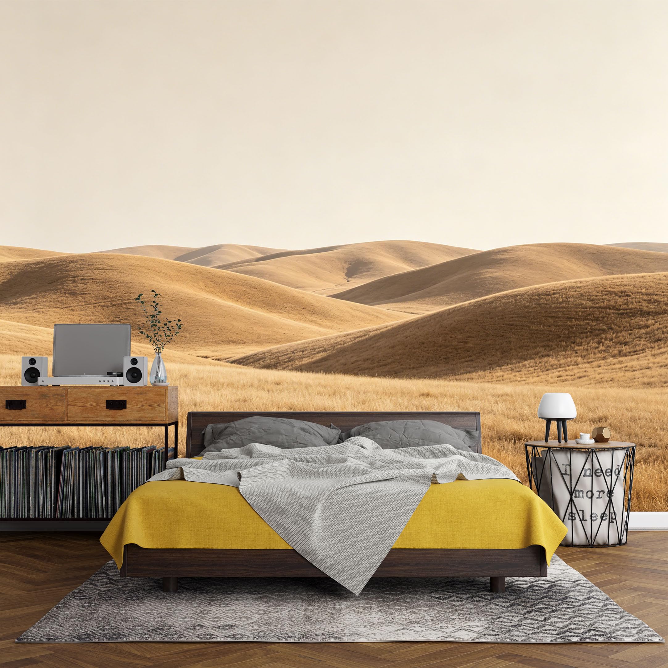 Custom Size Wall Mural， Minimalist Golden Desert Hills Landscape，SelfAdhesive Art Prints wall Fabric (No PVC) Removable Wallpaper Living Room Decor