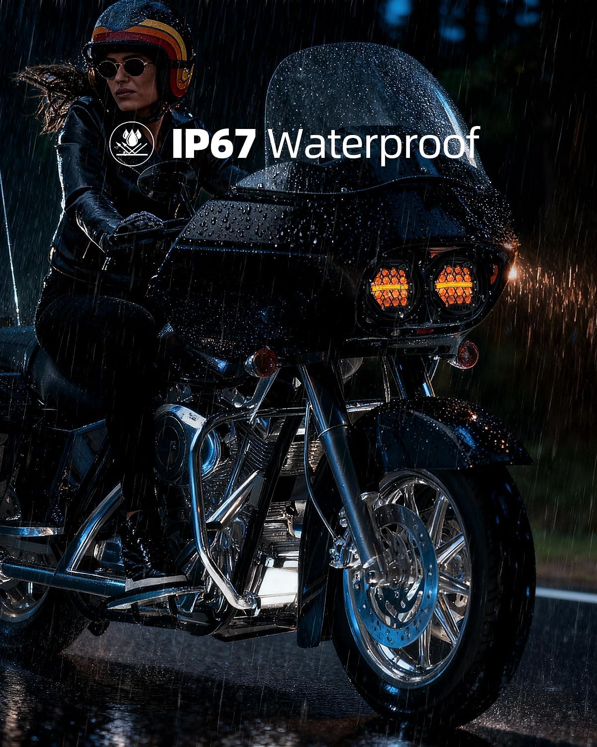 LX-LIGHT DOT Approved 270° LED Dual Headlight with High Low Beam Amber DRL Compatible with Road Glide 2003-2014, Black