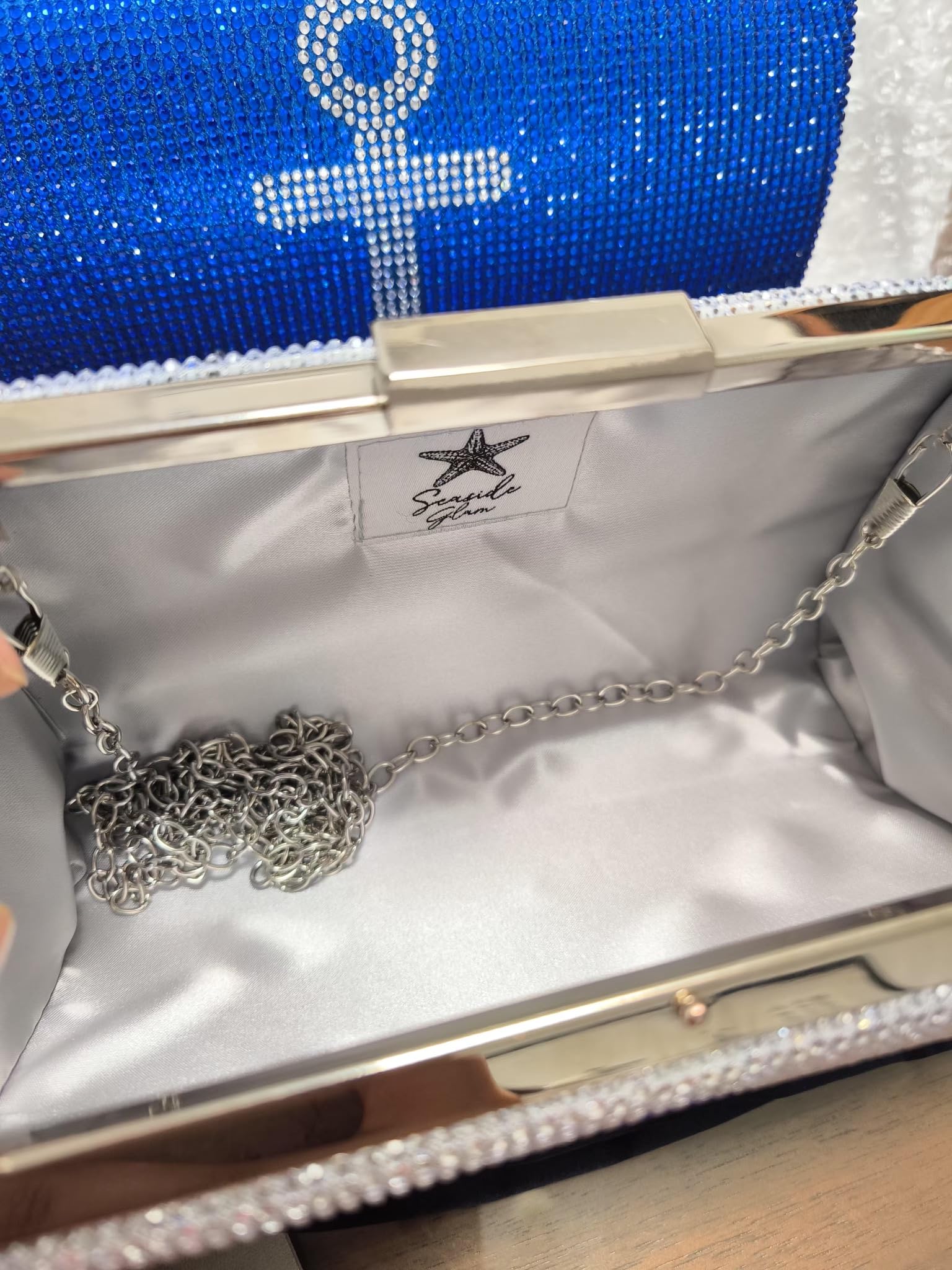 Women's Nautical Anchor Glamour Evening Bag Sparkly Rhinestone Clutch Purses Luxury Handbags Pocketbook - Silver Glitter with Blue Glitter Anchor