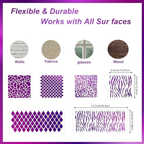 Miniatura 6 de Plantillas de tartas decorativas de crema de mantequilla, plantillas de galletas para glaseado real, leopardo, aerógrafo, piel de serpiente,