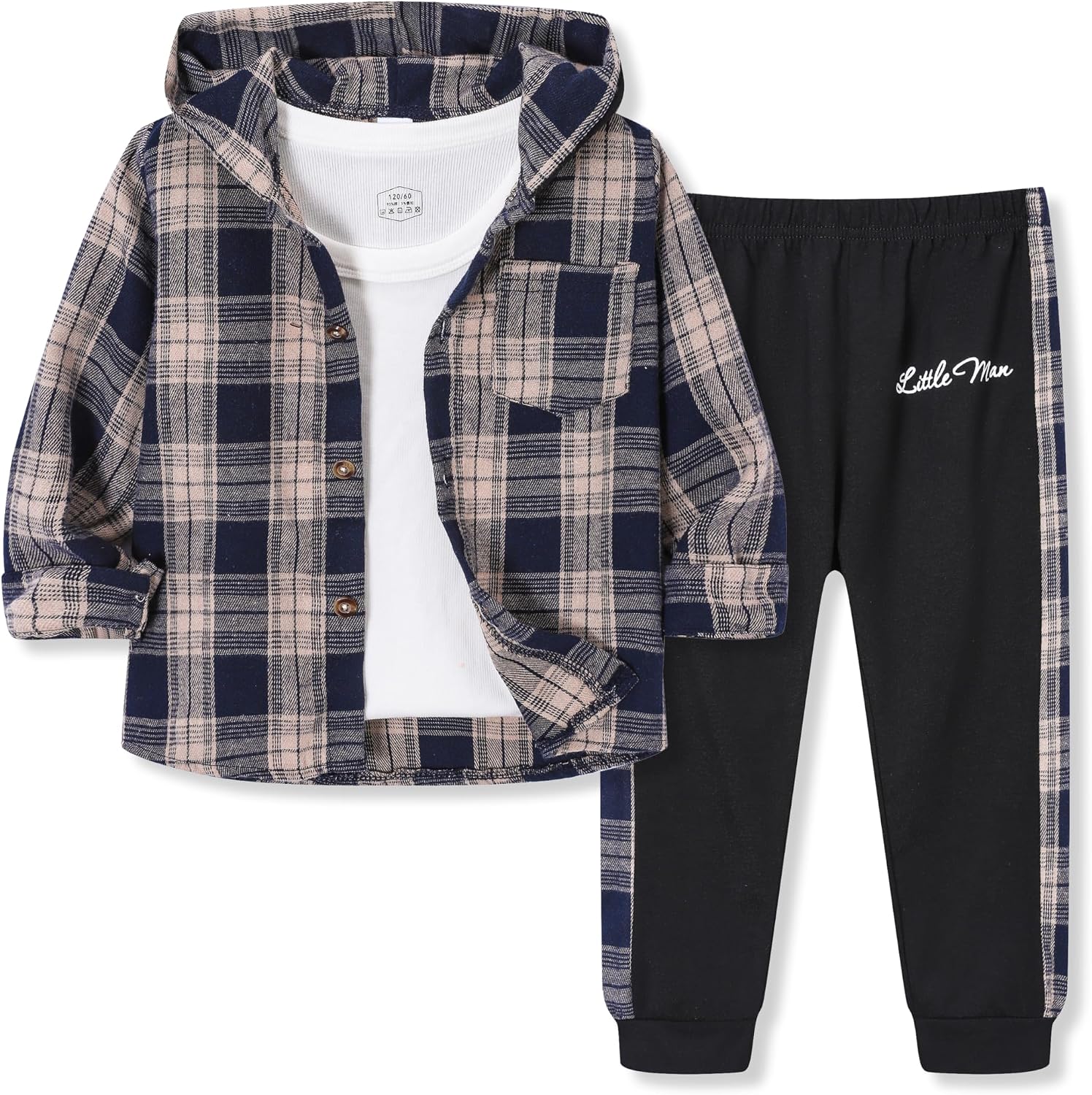 OLMRJKD Toddler Baby Boy Clothes Plaid Long Sleeve Hoodie Sweatshirt + Pants 2pcs Boys Outfit Set