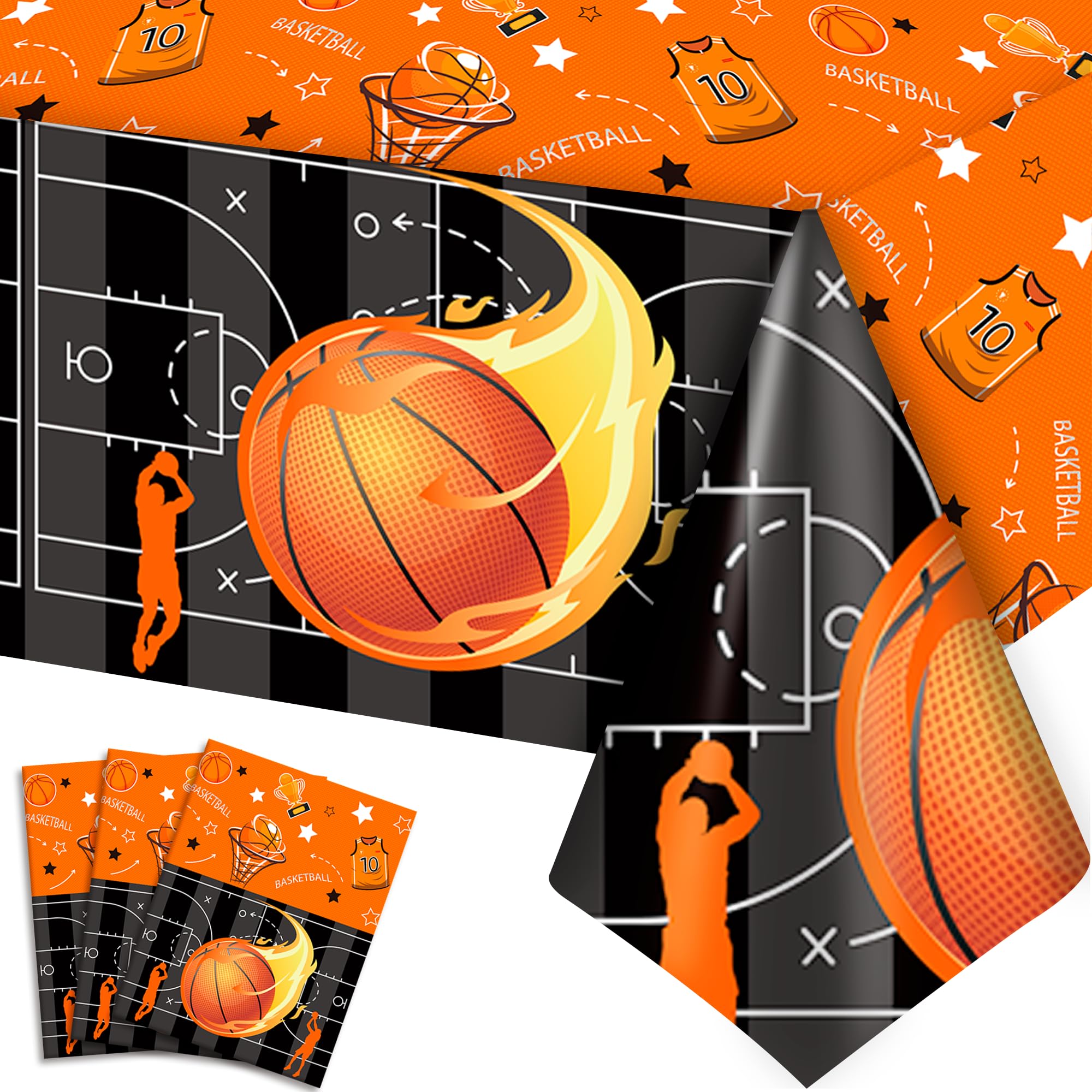 Kaxulvoblig Basketball Tablecloth, 3Pcs Basketball Party Table Cover Set Table Cloths for Parties,Birthday Tablecloth & Table Cover for Birthday Party Decorations