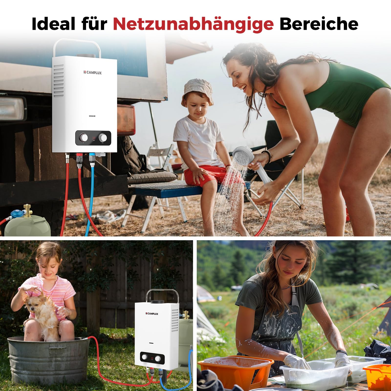 CAMPLUX Gasdurchlauferhitzer 6 Liter mit Griff, LPG, 50 mbar, BD158-DE