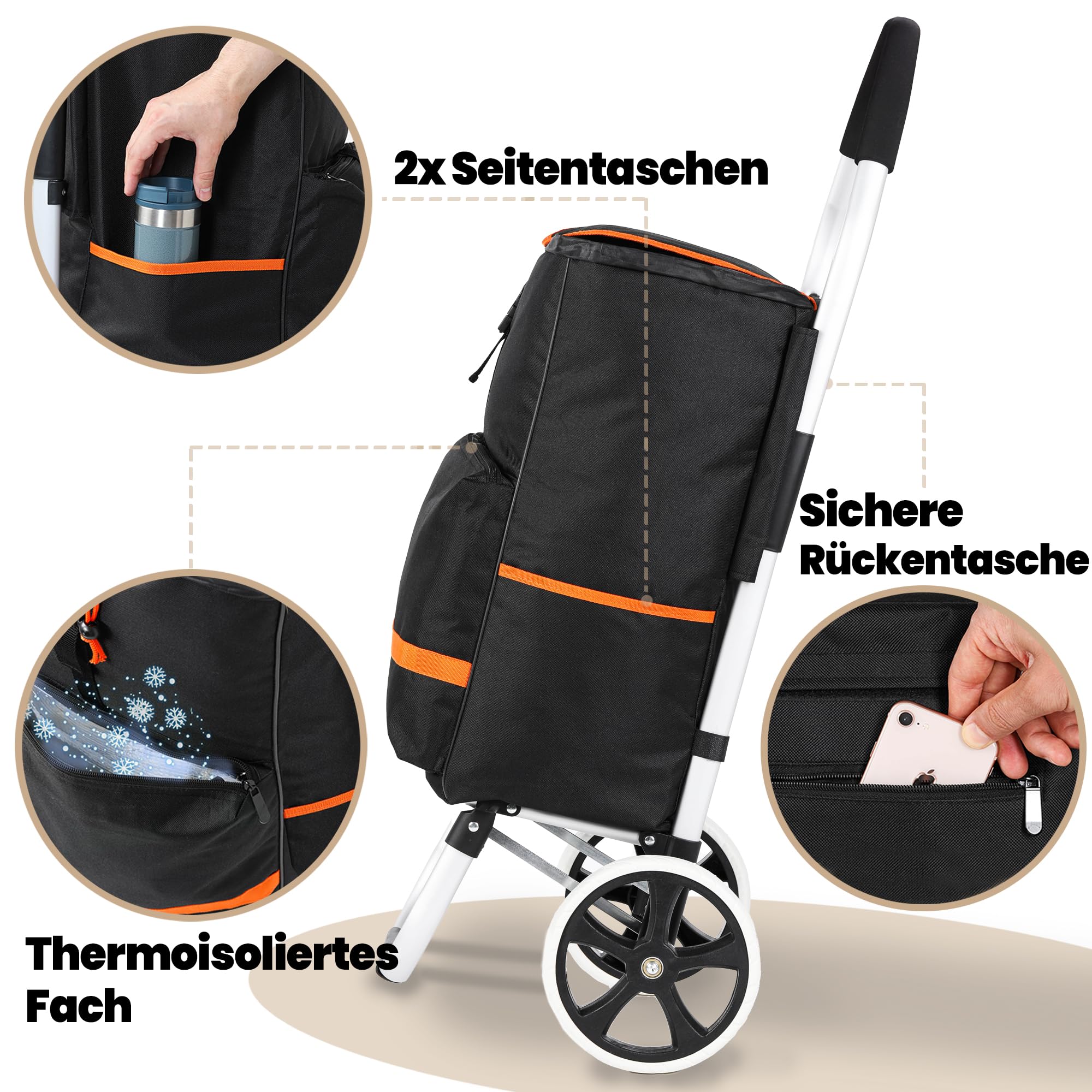 Eskey Einkaufstrolley mit Kühlfach – Einkaufswagen - Klappbar - Wasserdicht