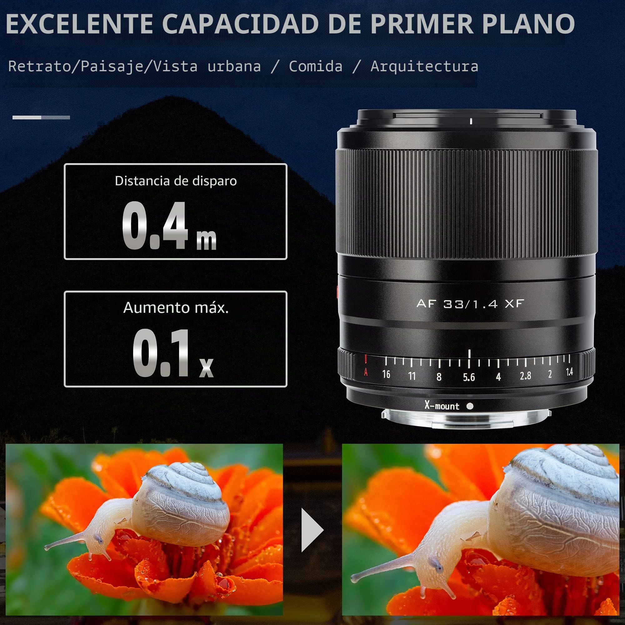 VILTROX AF 33mm F1.4 XF STM Objetivo Auto Focus APS-C Prime Lente
