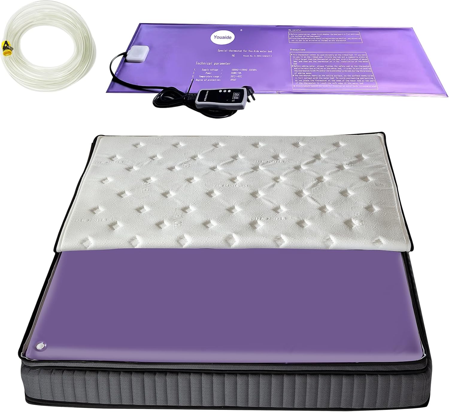 Free Flow Full Wave Mattress, Thermostatic Water Mattress, Thickened Pocket Spring Mattress with Water bed, Cool Sleep and Pressure Relief, Softside Water Bed Mattress (Twin XL)