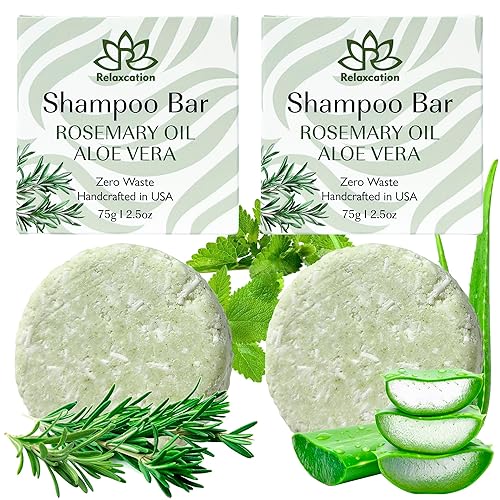 Relaxcation Barra de champú sólido orgánico de romero y aloe vera para el crecimiento del cabello, refrescante e hidratante, champú de hierbas con