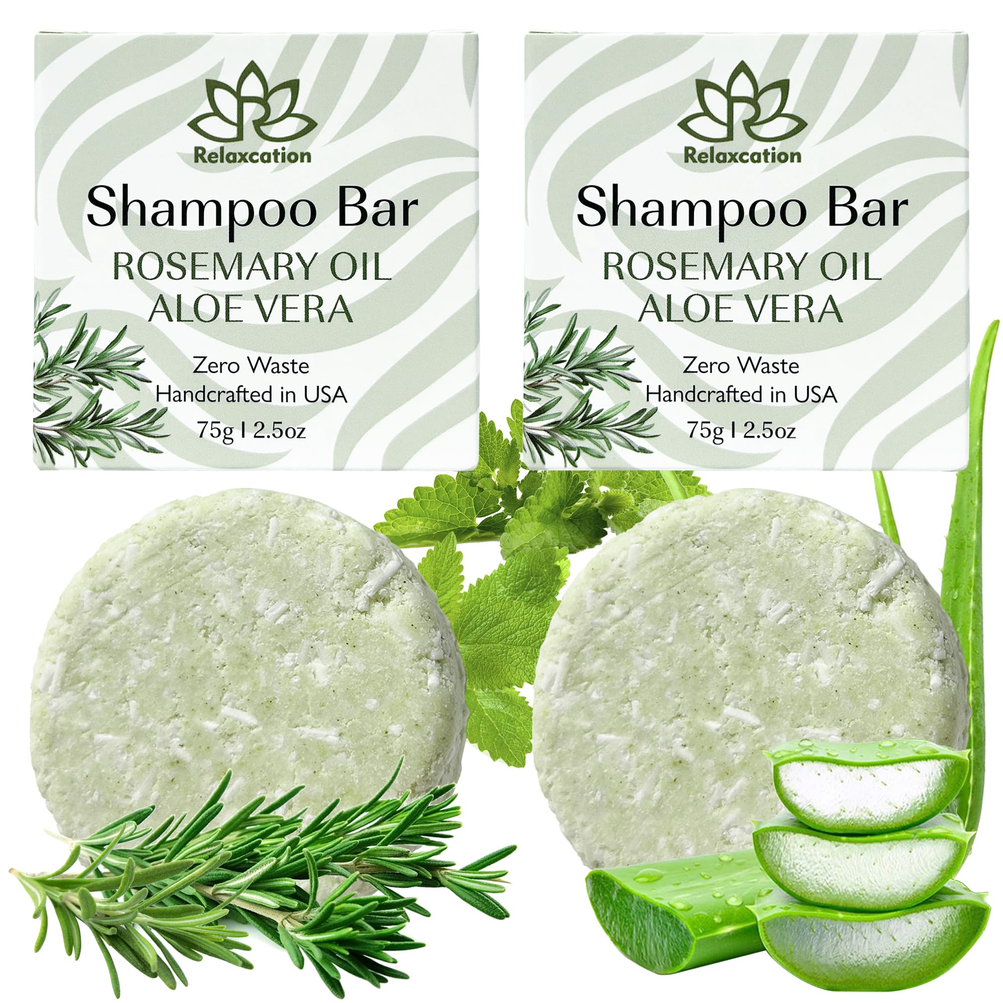 Organic Rosemary and Aloe Vera Solid Shampoo Bar for Hair Growth, Refreshing and Hydrating | Herbal Shampoo with Rosemary, Peppermint, Castor Oil,
