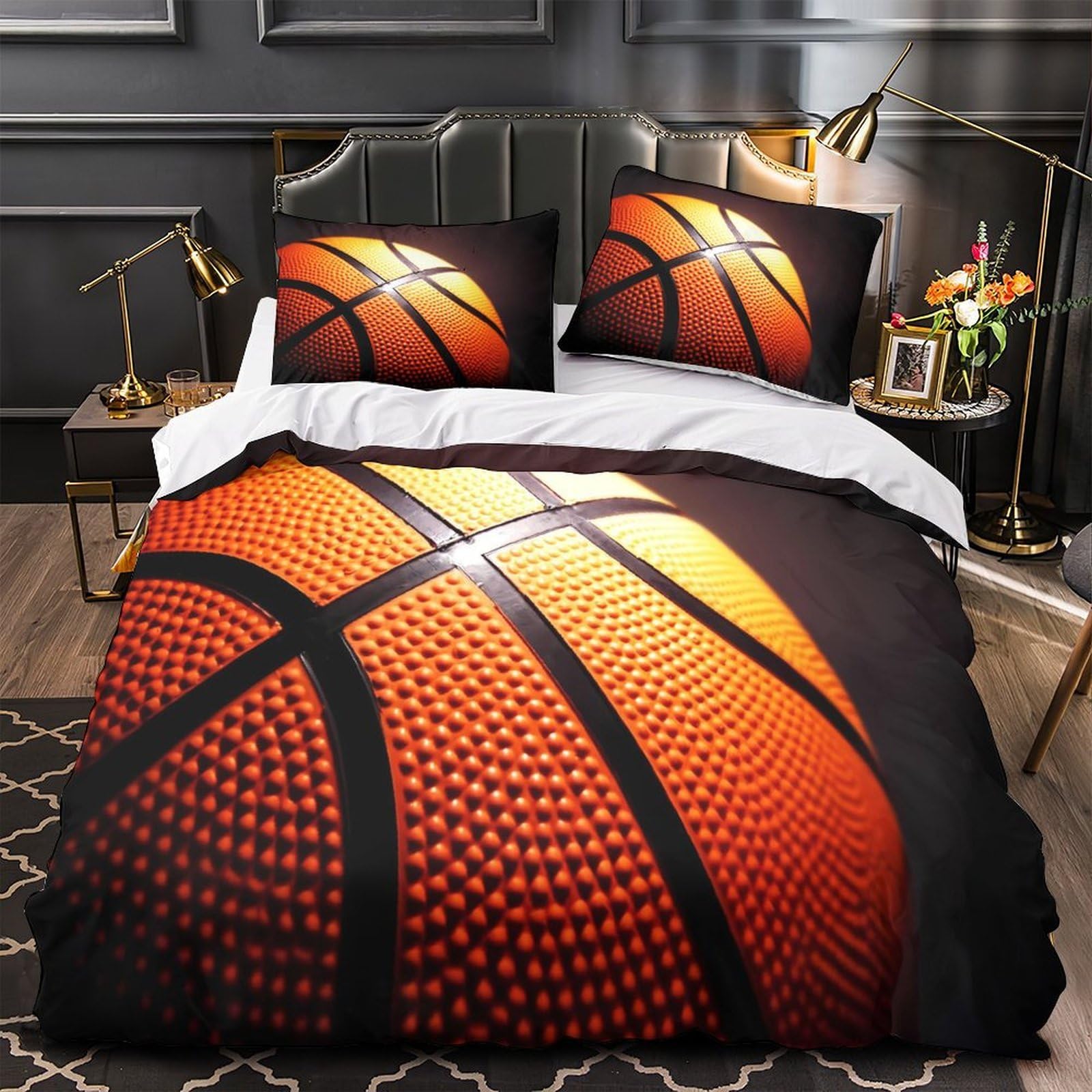 Parure de lit basketball 140x200cm avec housse de couette en microfibre hypoallergénique