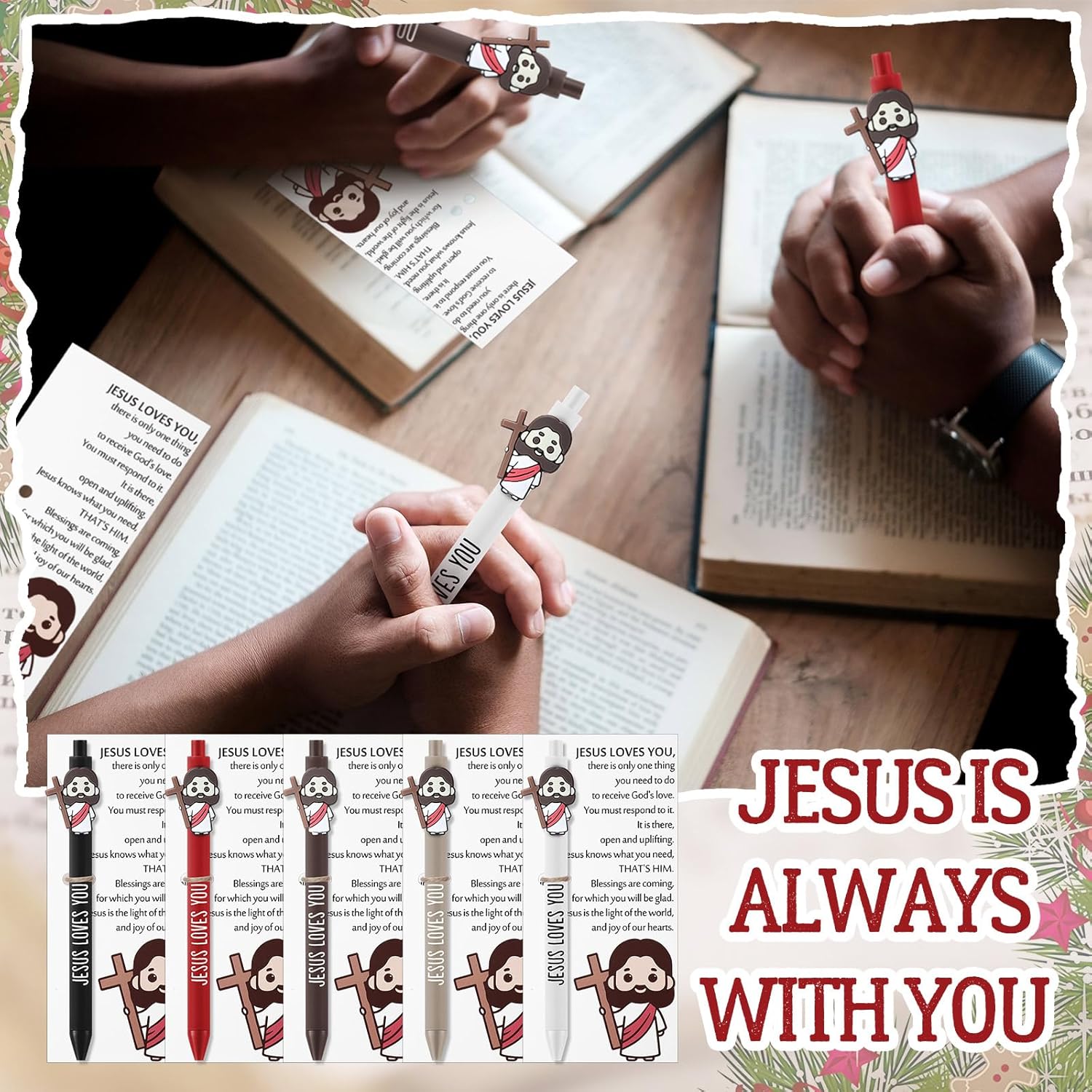 Sayglossy 50 Sets Christian Gifts Bulk Bible Verse Ballpoint Pens Jesus Loves You Gifts Christian Pens with Prayer Cards Religious Church Fathers Day Supplies for Office Coworker Staff Employee Team