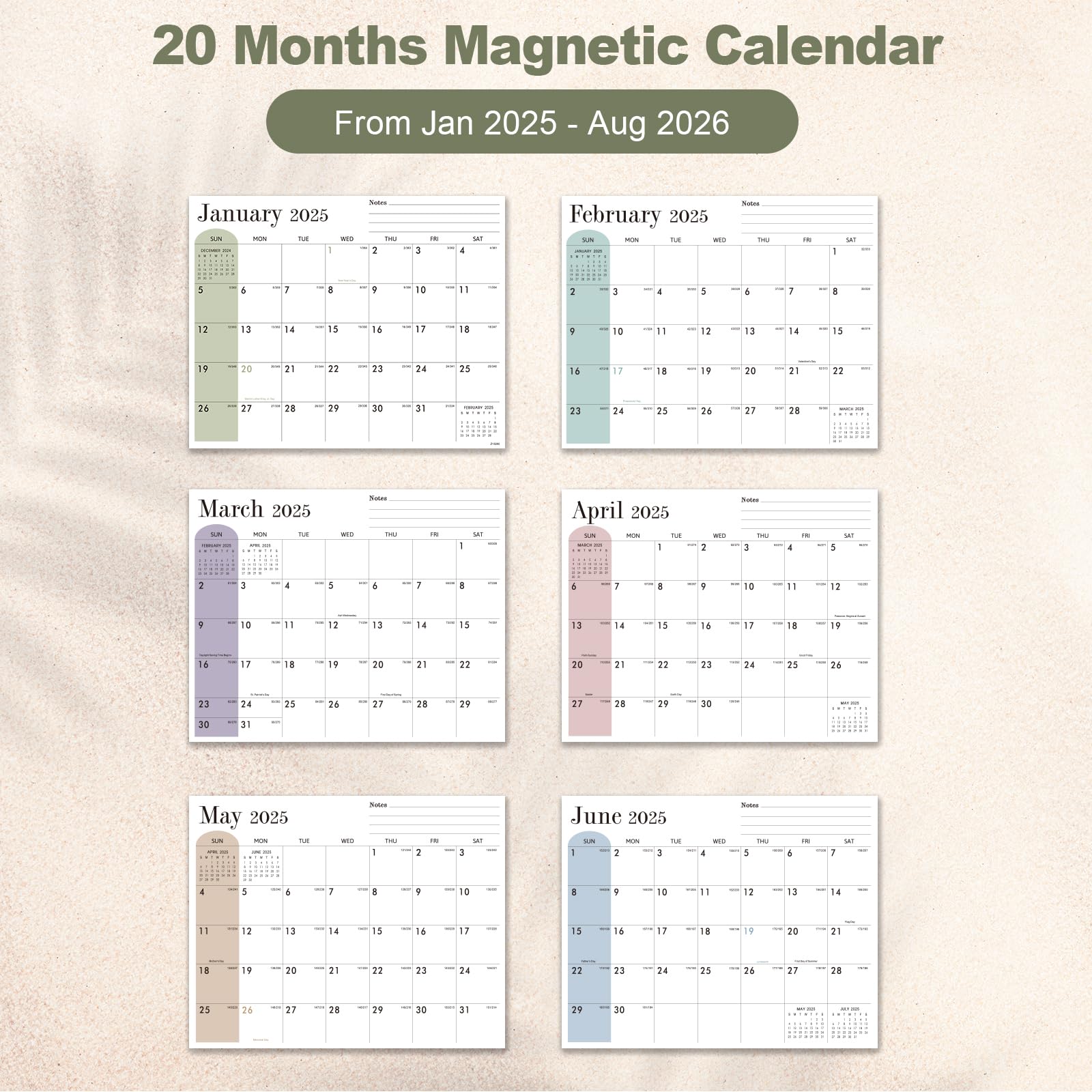 20252026 Calendar For Refrigerator, 8" X 10