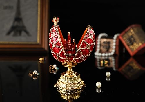 Miniatura 8 de QIFU Pintado a mano rojo Faberge huevo estilo decorativo esmalte baratija caja regalo único para la familia (QF3353
