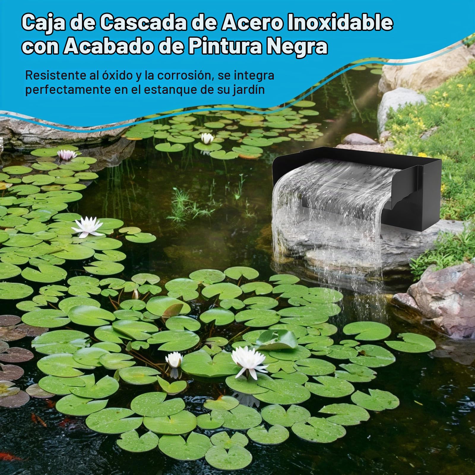WingFly Estanque Cascada para Estanque de jardín, Juego de Cascada 30 cm de Acero Inoxidable con Bomba de Estanque de 45 W 3000 L/H, Piscina Cascada para Juego de Agua, Patio, Pared de Agua