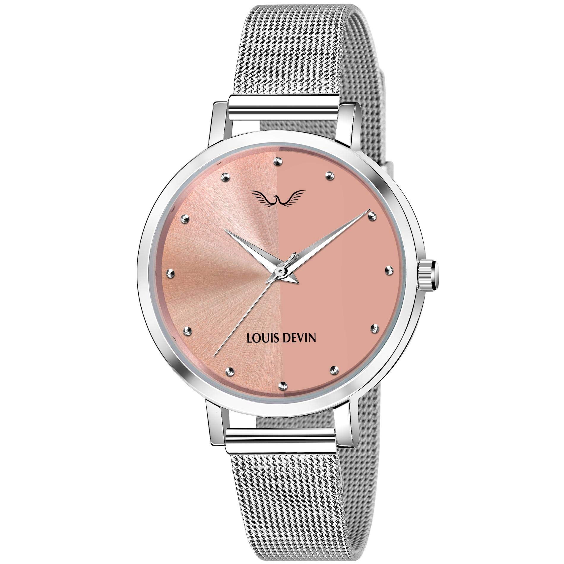 LOUIS DEVIN Ld-L144-Pnk-Ch Mesh Steel Chain Analog Wrist Watch For Women, Dial Color-Pink, Band Color-Silver (B08VNN6K28) Amazon Price History, Amazon Price Tracker