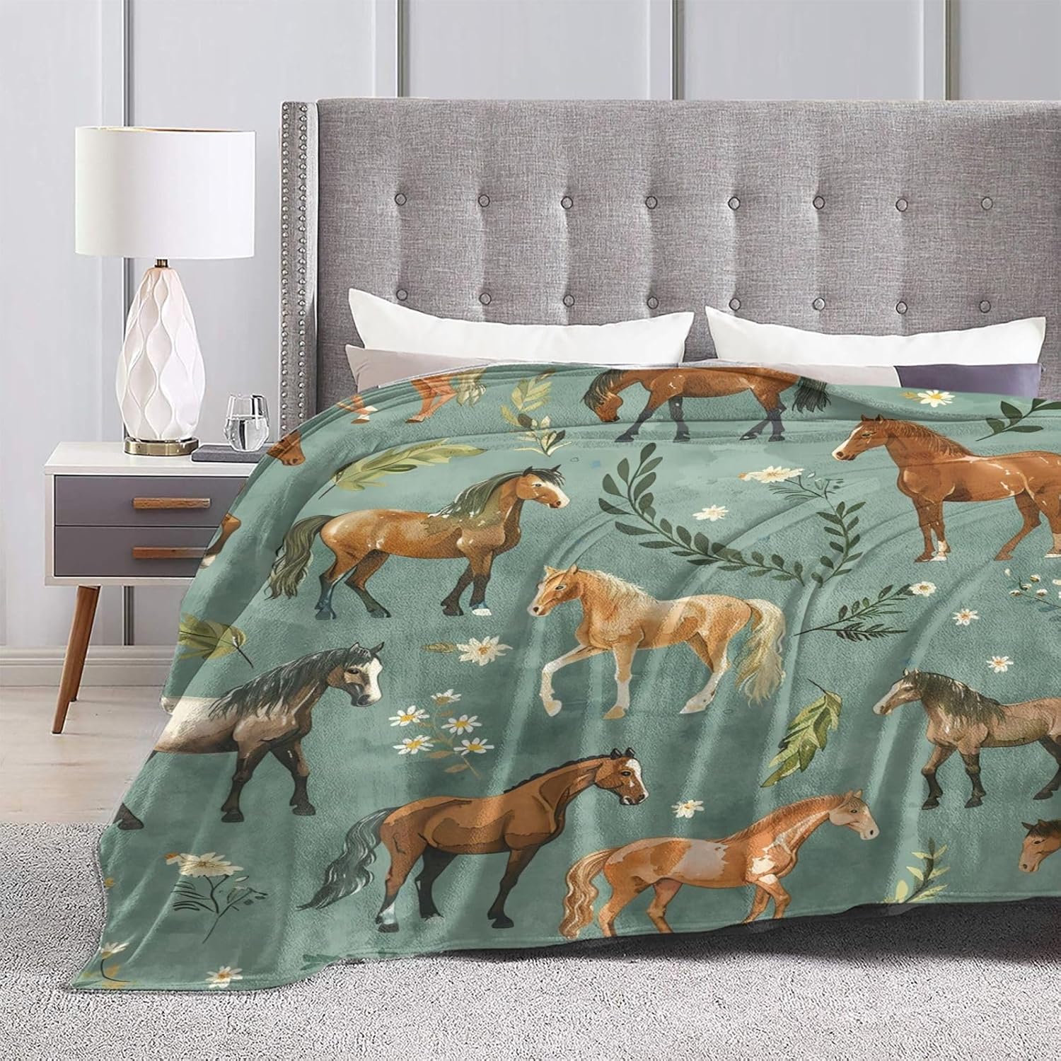 Horse Blanket Cute Horses Flowers Decor Throw Blanket Gifts for Girls Boys Animal Lover Couch Bedding Super Warm Soft Plush Lightweight Fleece Flannel Blanket for Kids Adults Men Women 50"X40" - Image 8