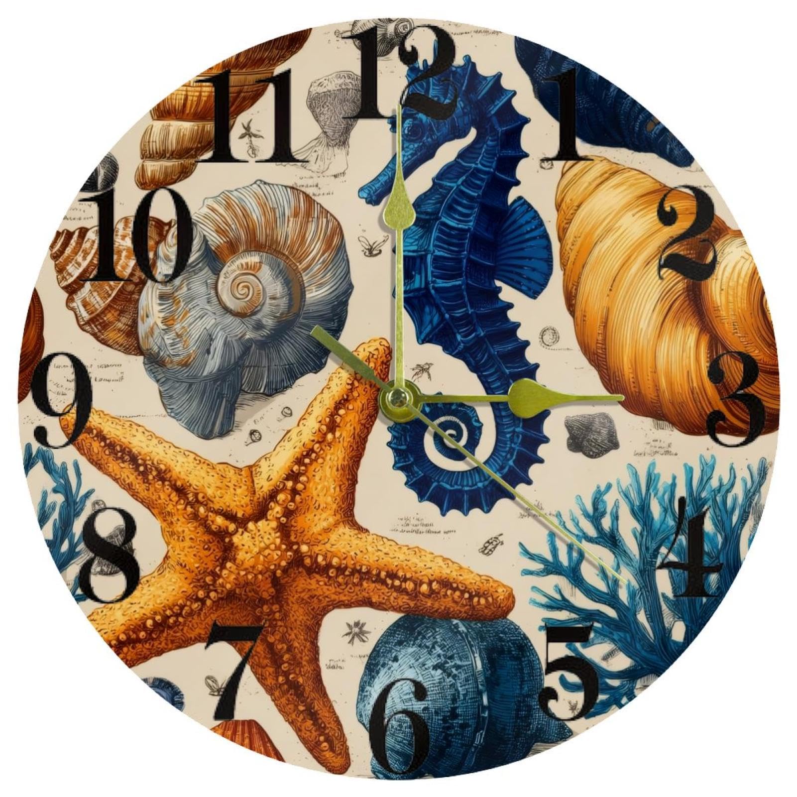 Horloge murale ronde étoile de mer silencieuse sans tic-tac fonctionnement piles
