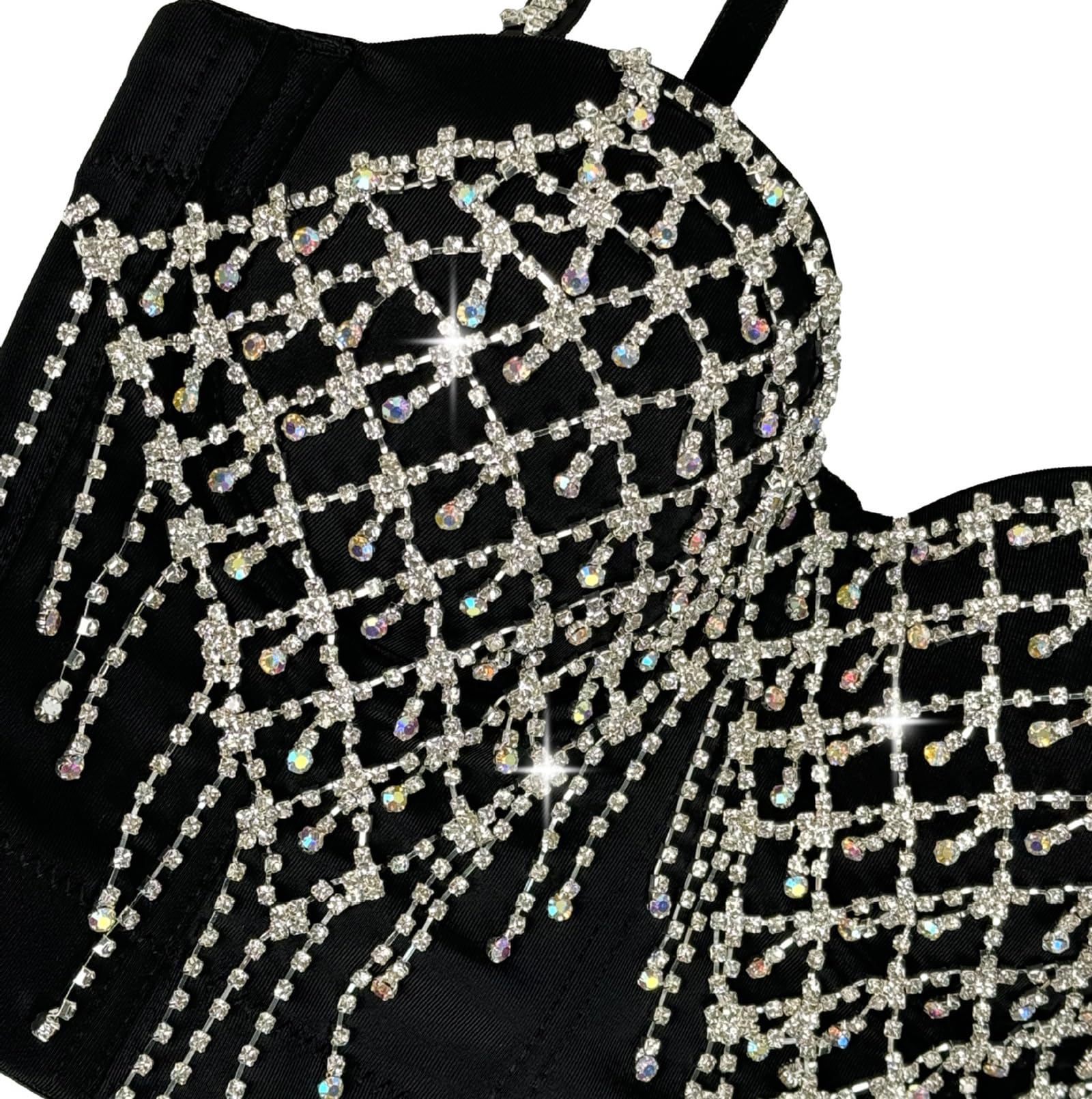 Top Bustier Corto Sexy da Donna con Strass e Perline, Top Corsetto con Spalline Regolabili