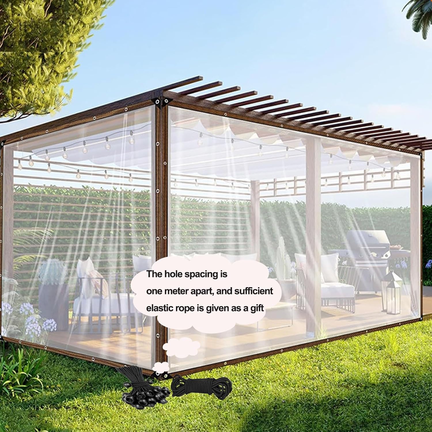 Strapazierfähige, wasserfeste, transparente Plane, 2,1 x 4,6 m, strapazierfähige Outdoor-Überdachung mit Ösen, wetterbeständiger Campingunterstand für alle Jahreszeiten, transparente Schutzfolie