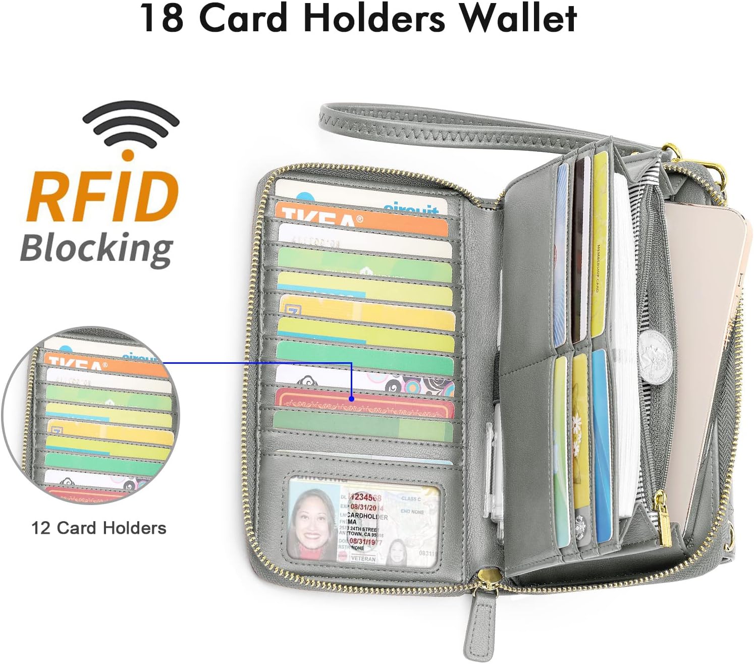 nuoku Wallets for Women Credit Card Slots with RFID Blocking Large Capacity Wristlet | Credit Card Slots, with RFID Blocking, Large Capacity - Image 4