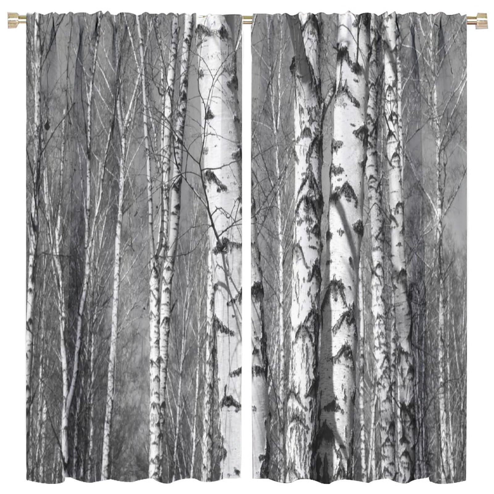 Birch Tree Blackout Window Curtain Beautiful Birch Trees with White Birch Bark in Birch Grove with B for Bedroom Living Room Studio Dorm Curtain