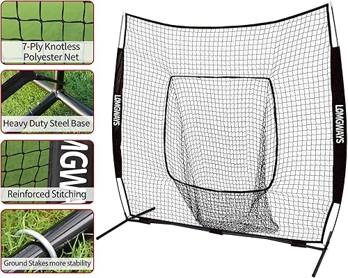 Miniatura 3 de Red de béisbol y sóftbol de 7 x 7 pies8 x 8 pies con marco de acero para batear, golpear, lanzar, red portátil de bateo de béisbol con bolsa de