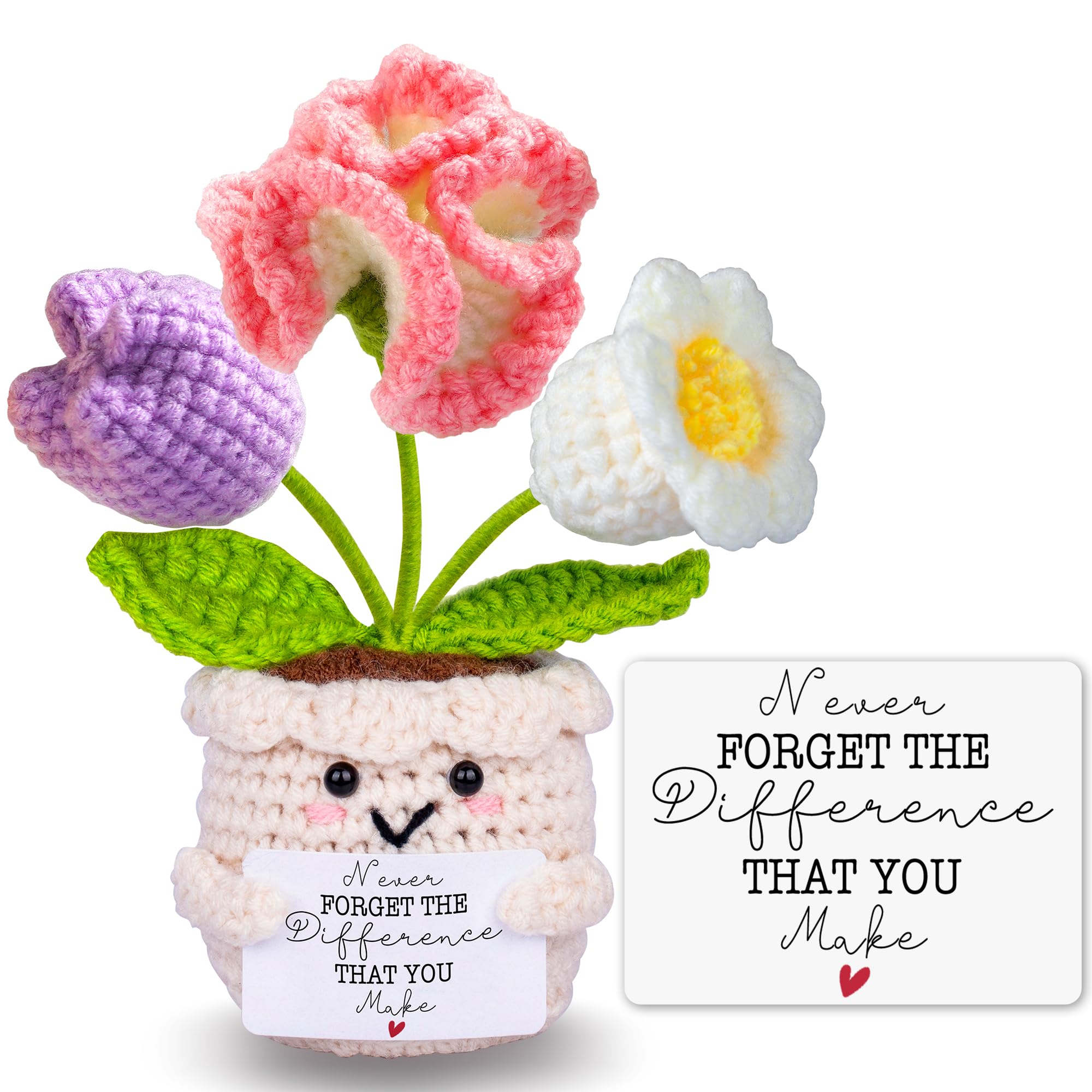 Teacher Appreciation Gifts, Thank You Teacher Gifts, Graduation Birthday Retirement Gift for Teachers Mentor Coworker Boss, Cute Handmade Crochet Carnations 3 Flowers Pot Doll Teacher's Day Bulk Gift