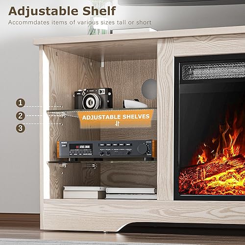 Miniatura 77 de PUKAMI Soporte de TV con chimenea de 18 pulgadas para sala de estar, centro de entretenimiento de 58 pulgadas con luces para patas, armario moderno