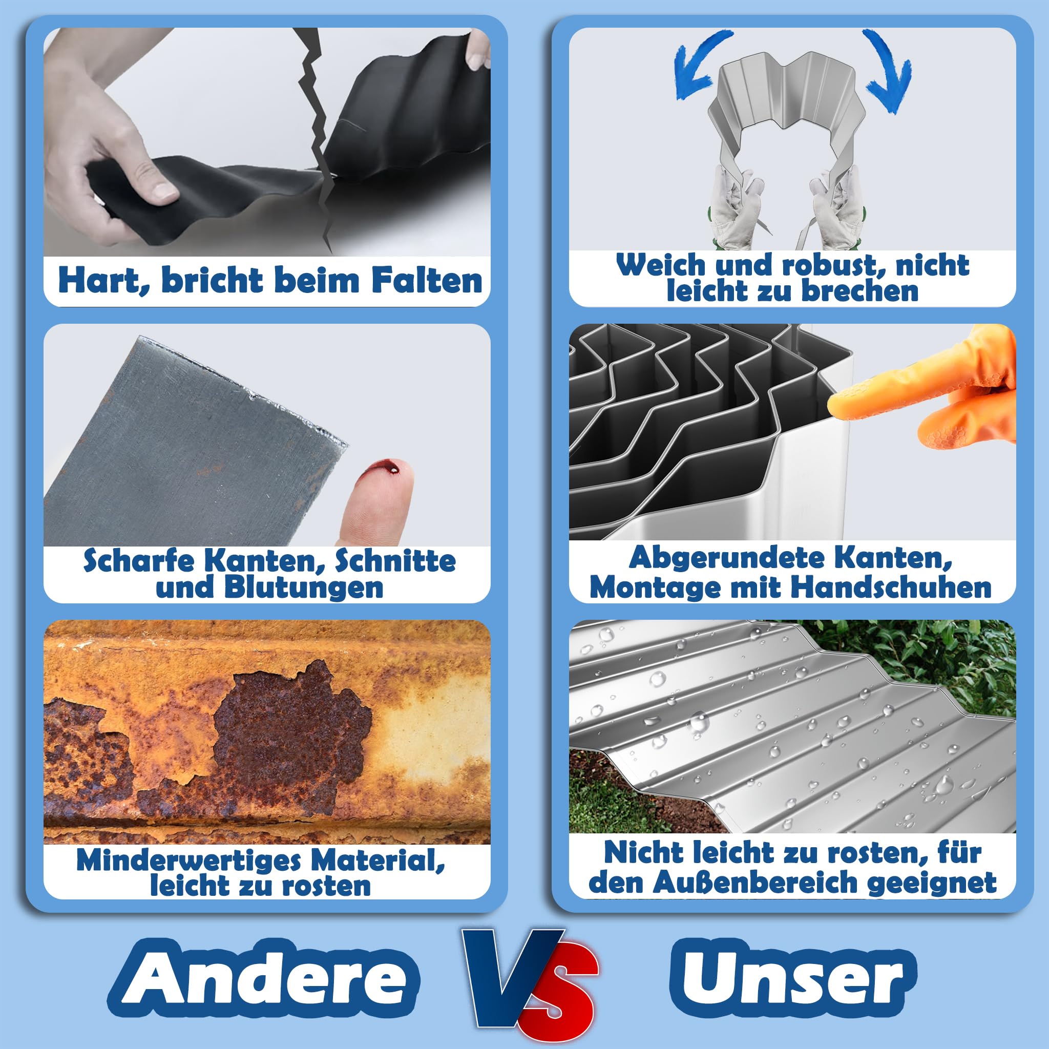 UISEBRT Borde de césped de acero corten, borde de metal galvanizado, fácil de montar, 18 cm de alto, bordes flexibles para césped, barrera de raíces o como borde de corte, longitud ajustable (10 m