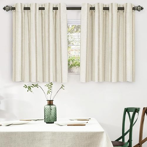 Vista 56 de DriftAway - Cortinas de mezcla de lino estilo granja opacas de 96 pulgadas de largo para dormitorio, cortinas de lino con rayas verticales Gris