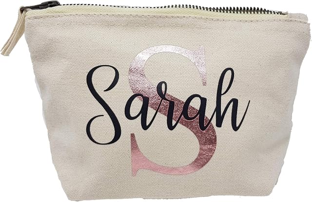 Personalised Makeup Beauty Bag with Rose Gold Initial (Natural, Small)